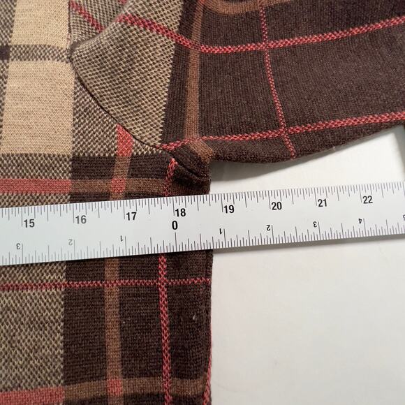 Pendleton S Merino Wool Brown Plaid Long Line Cardigan Pockets Preppy Cabin - Picture 9 of 10